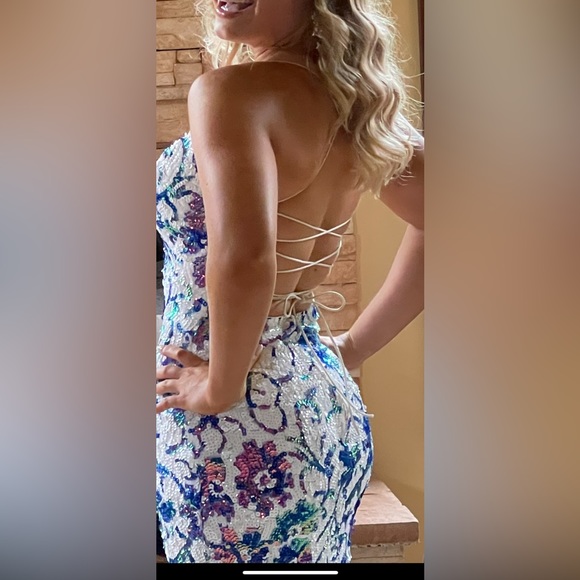 This is a Jovani size 2 sequin dress. Colors are mainly pink/blue iridescent - Picture 5 of 5